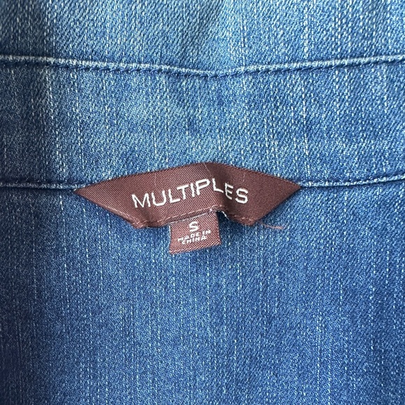 Multiples Blue Denim Knit Moto Zip Front Stretch Jean Jacket Women’s Size Small - Picture 2 of 9